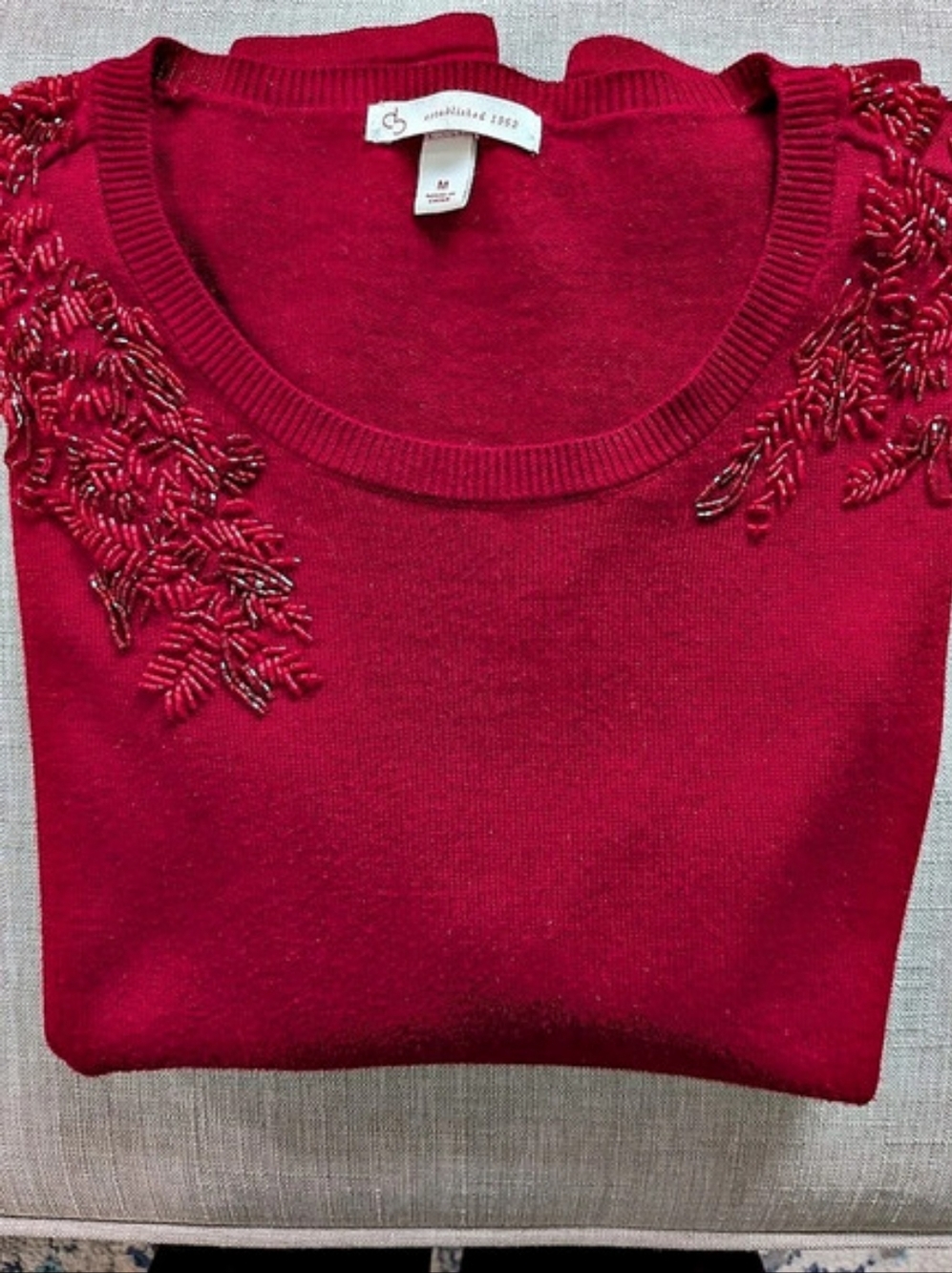 CB Established 1962 Red Embellished Crew Neck Sweater